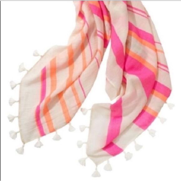Stella & Dot Glow Stripe Capri Wrap Pink & Coral Tassel Accent - Picture 3 of 9
